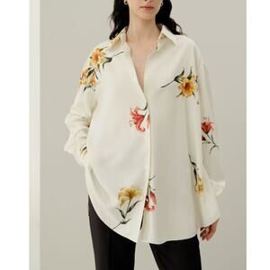 Lilysilk Lily Print Silk Oversize Shirt Lily White Size XS